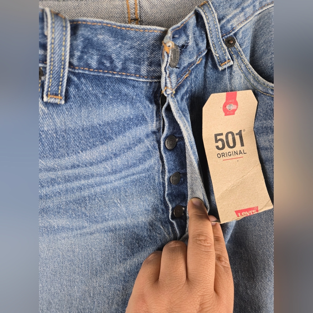 NWT Levi's Original 501 Medium Blue Straight Jeans Size 36x34 Stretch - Picture 4 of 5